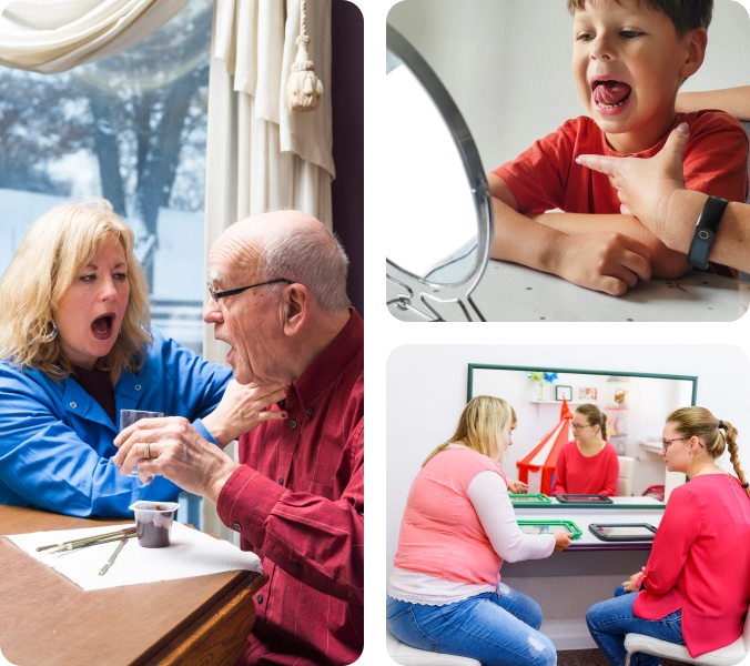 Speech therapy sessions with different ages.